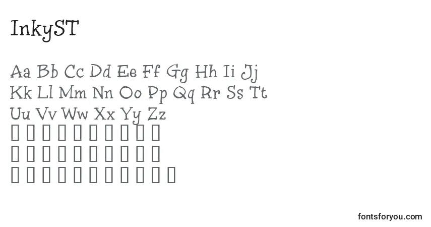 Czcionka InkyST – alfabet, cyfry, specjalne znaki