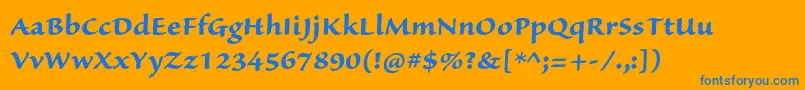 SanvitoproBoldcapt-Schriftart – Blaue Schriften auf orangefarbenem Hintergrund