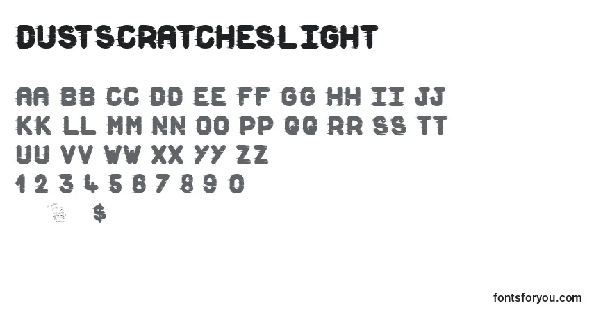 Schriftart DustScratchesLight – Alphabet, Zahlen, spezielle Symbole