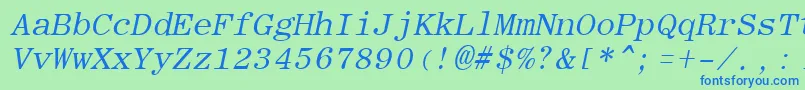 More about RomanfixedwidthItalic Font RomanfixedwidthItalic Font – Blue Fonts on Green Background