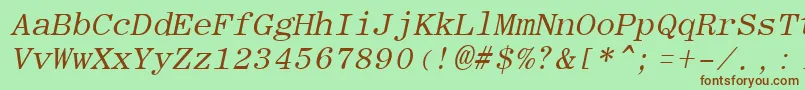 Fonte RomanfixedwidthItalic – fontes marrons em um fundo verde