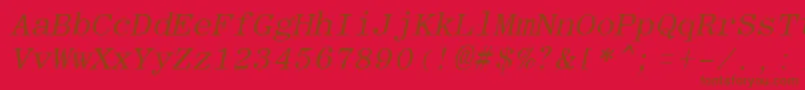 RomanfixedwidthItalic-Schriftart – Braune Schriften auf rotem Hintergrund