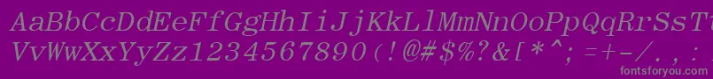 Weitere Informationen zur RomanfixedwidthItalic-Schriftart RomanfixedwidthItalic-Schriftart – Graue Schriften auf violettem Hintergrund