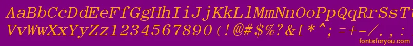 RomanfixedwidthItalic-Schriftart – Orangefarbene Schriften auf violettem Hintergrund