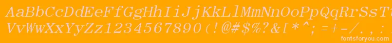 RomanfixedwidthItalic-fontti – vaaleanpunaiset fontit oranssilla taustalla
