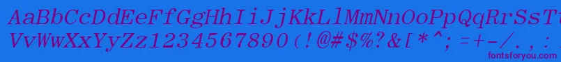 Weitere Informationen zur RomanfixedwidthItalic-Schriftart RomanfixedwidthItalic-Schriftart – Violette Schriften auf blauem Hintergrund