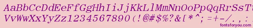 Więcej informacji o czcionce RomanfixedwidthItalic Czcionka RomanfixedwidthItalic – fioletowe czcionki na różowym tle