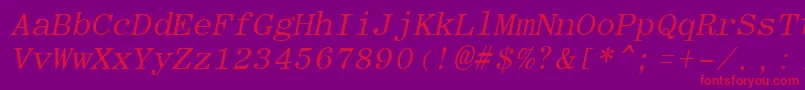 フォントRomanfixedwidthItalic – 紫の背景に赤い文字