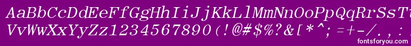Fonte RomanfixedwidthItalic – fontes brancas em um fundo violeta