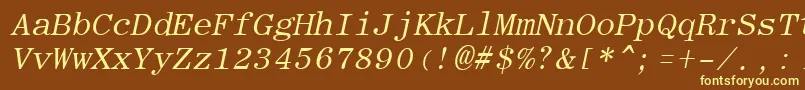 RomanfixedwidthItalic-Schriftart – Gelbe Schriften auf braunem Hintergrund