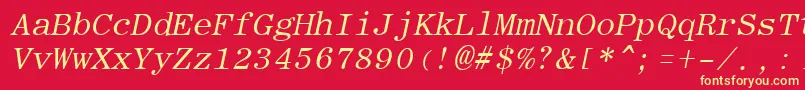 RomanfixedwidthItalic-Schriftart – Gelbe Schriften auf rotem Hintergrund