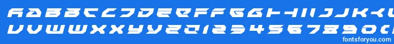 Royalsamuraititleital-Schriftart – Weiße Schriften auf blauem Hintergrund