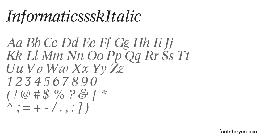 A fonte InformaticssskItalic – alfabeto, números, caracteres especiais