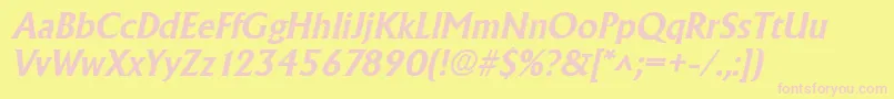 AlbertaBoldItalic-fontti – vaaleanpunaiset fontit keltaisella taustalla