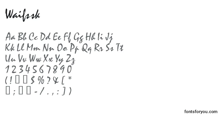 Czcionka Waifssk – alfabet, cyfry, specjalne znaki