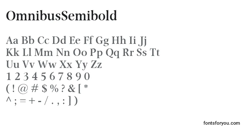 A fonte OmnibusSemibold – alfabeto, números, caracteres especiais