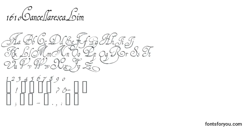 Schriftart 1610CancellarescaLim – Alphabet, Zahlen, spezielle Symbole