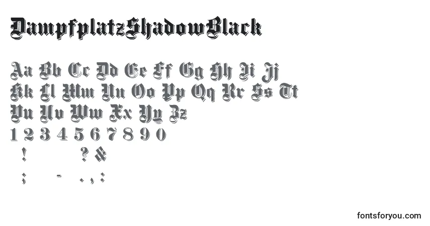 Шрифт DampfplatzShadowBlack – алфавит, цифры, специальные символы