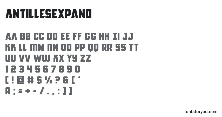 Шрифт Antillesexpand – алфавит, цифры, специальные символы