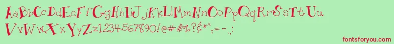Whimseytoon-Schriftart – Rote Schriften auf grünem Hintergrund