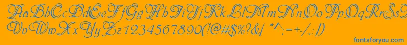 Phyllisinid-Schriftart – Blaue Schriften auf orangefarbenem Hintergrund