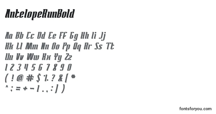 Schriftart AntelopeRunBold – Alphabet, Zahlen, spezielle Symbole