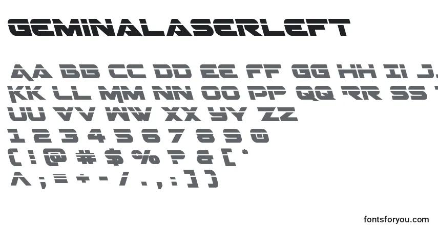 Czcionka Geminalaserleft – alfabet, cyfry, specjalne znaki