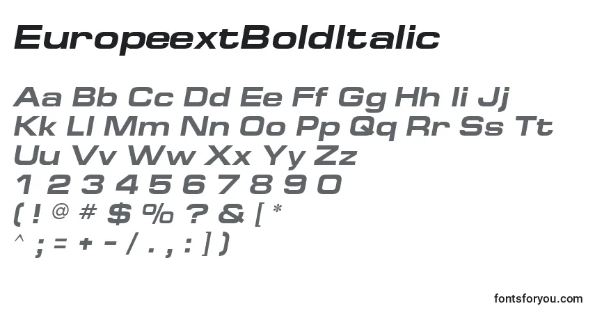 A fonte EuropeextBoldItalic – alfabeto, números, caracteres especiais