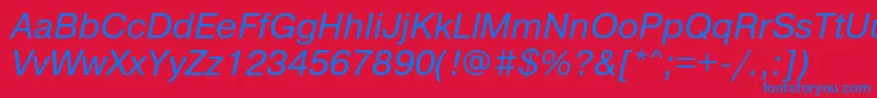 PragmaticafttItalic-Schriftart – Blaue Schriften auf rotem Hintergrund