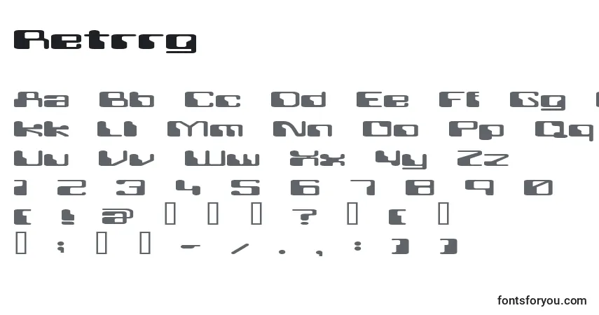 A fonte Retrrg – alfabeto, números, caracteres especiais