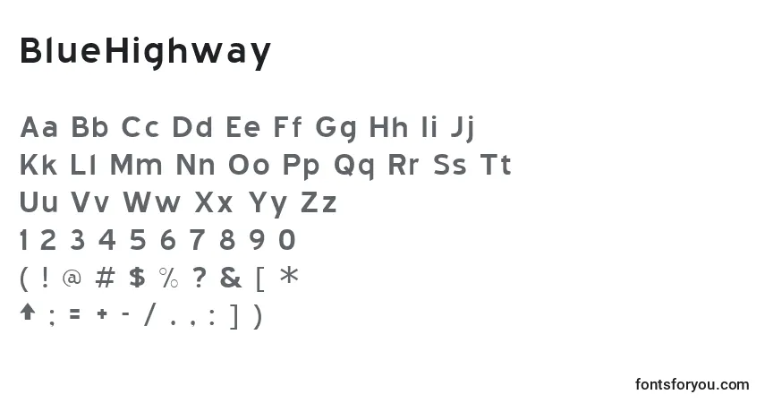 A fonte BlueHighway – alfabeto, números, caracteres especiais