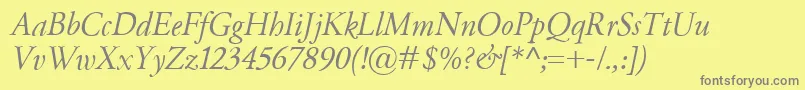 Weitere Informationen zur GaramondClassicoItalic-Schriftart GaramondClassicoItalic-Schriftart – Graue Schriften auf gelbem Hintergrund