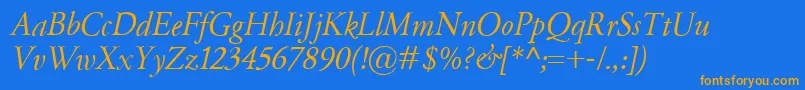 Fonte GaramondClassicoItalic – fontes laranjas em um fundo azul