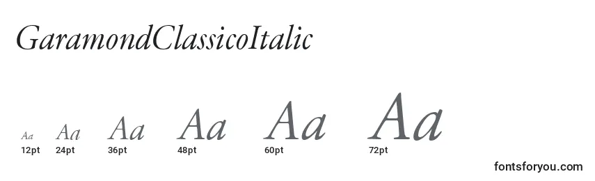Размеры шрифта GaramondClassicoItalic