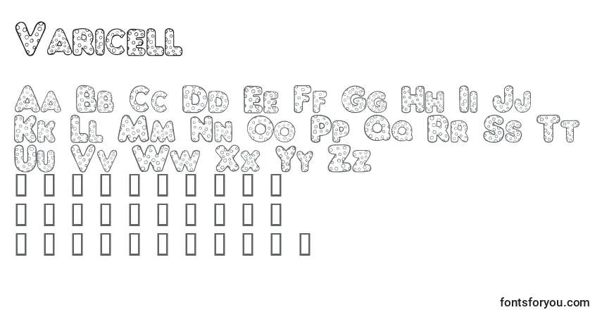 A fonte Varicell – alfabeto, números, caracteres especiais