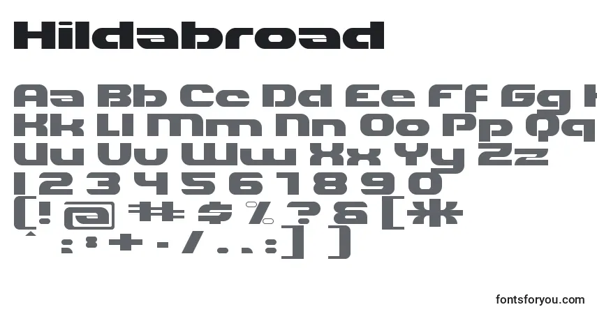Hildabroadフォント–アルファベット、数字、特殊文字