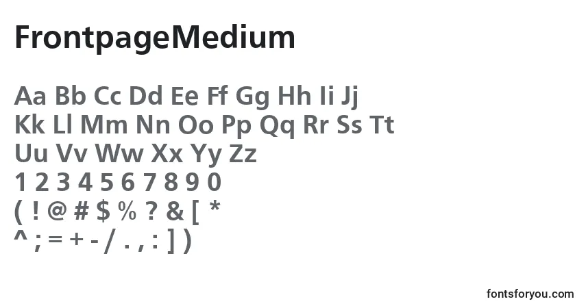 Czcionka FrontpageMedium – alfabet, cyfry, specjalne znaki