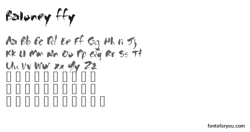 Czcionka Baloney ffy – alfabet, cyfry, specjalne znaki