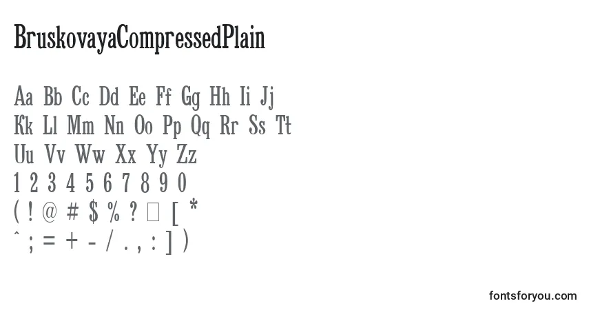 Czcionka BruskovayaCompressedPlain – alfabet, cyfry, specjalne znaki