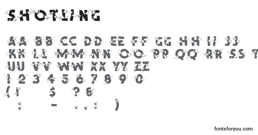 Schriftart Shotling – Alphabet, Zahlen, spezielle Symbole