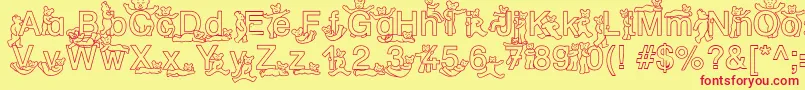 フォントSpDrHh2Db – 赤い文字の黄色い背景