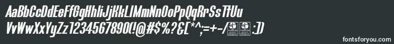 BluefishBoldItalicDemo-fontti – valkoiset fontit mustalla taustalla