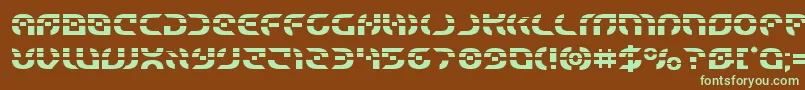 フォントStarfighterlaser – 緑色の文字が茶色の背景にあります。