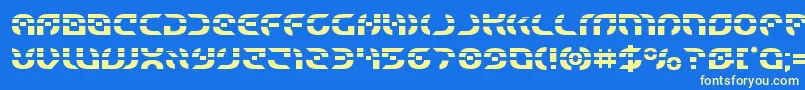 フォントStarfighterlaser – 黄色の文字、青い背景