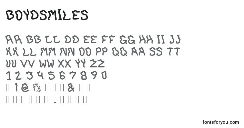 Schriftart Boydsmiles – Alphabet, Zahlen, spezielle Symbole