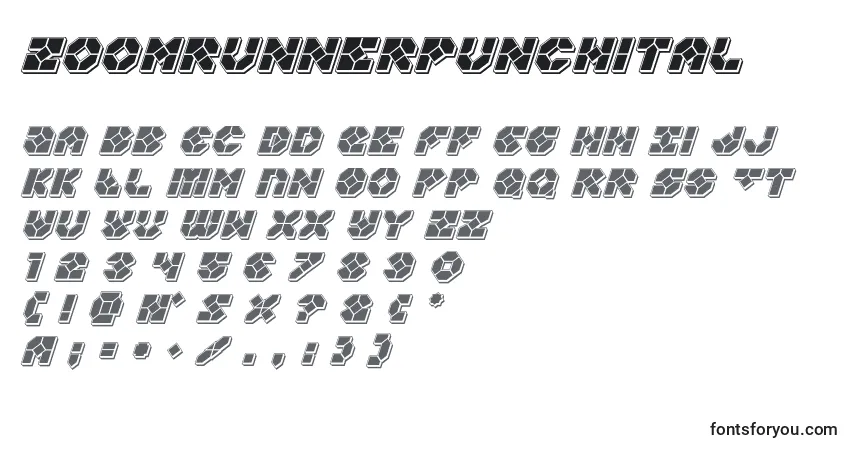 Schriftart Zoomrunnerpunchital – Alphabet, Zahlen, spezielle Symbole