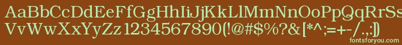 フォントAngltrr – 緑色の文字が茶色の背景にあります。