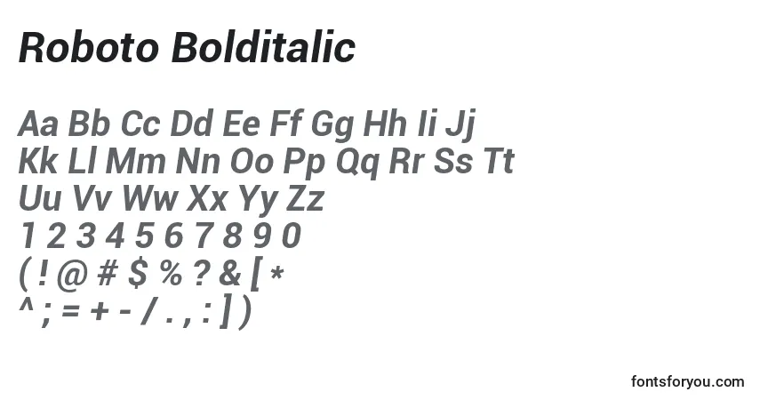 Schriftart Roboto Bolditalic – Alphabet, Zahlen, spezielle Symbole