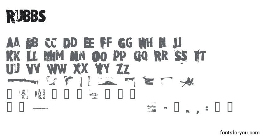Schriftart Rubbs – Alphabet, Zahlen, spezielle Symbole