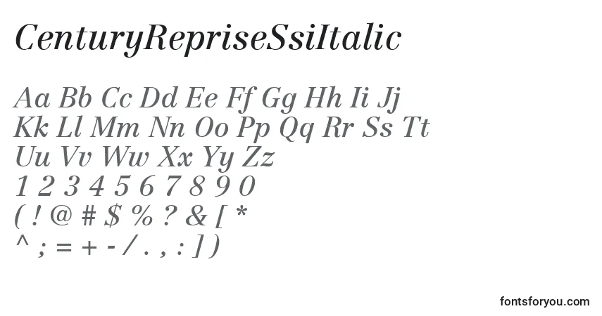 A fonte CenturyRepriseSsiItalic – alfabeto, números, caracteres especiais